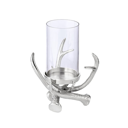 Kandelaar Blitu met glas (hoogte 25 cm), aluminium vernikkeld, voor stompkaars ø 8 cm