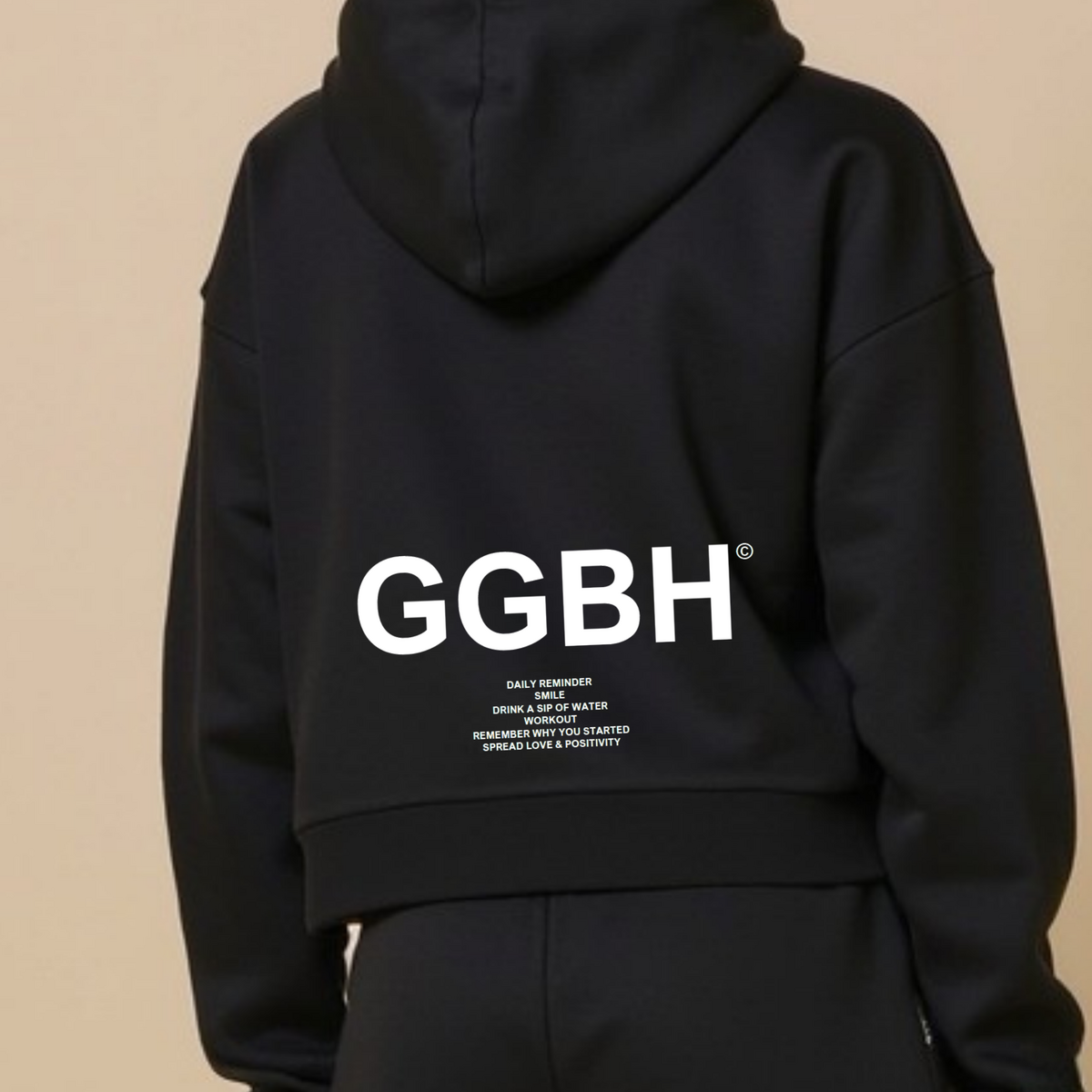 Crop hoodie met rits "GGBH" - Wit