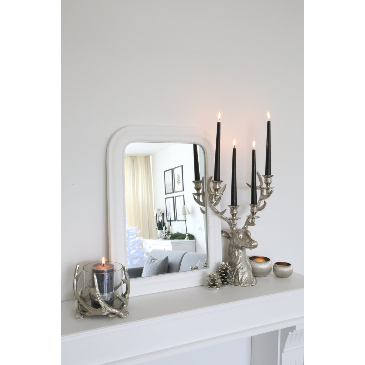EDZARD kandelaar Hirsch Richard voor 6 kegelvormige kaarsen, hoogte 65 cm, aluminium vernikkeld, zilverkleurig