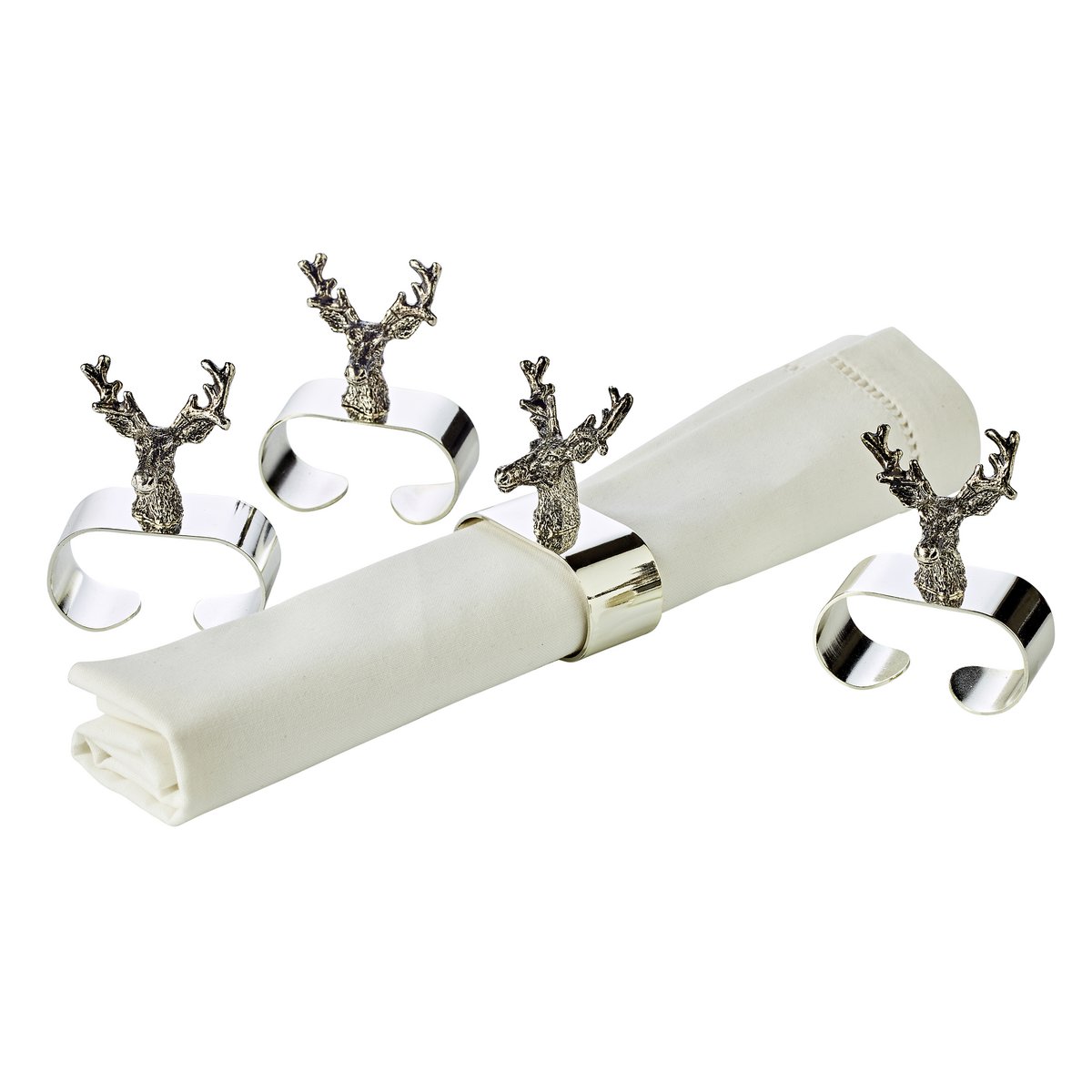 EDZARD set van 4 herten servetringen, verzilverd, lengte 5 cm