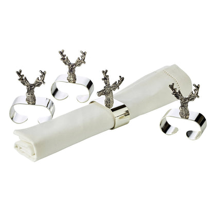 EDZARD set van 4 herten servetringen, verzilverd, lengte 5 cm