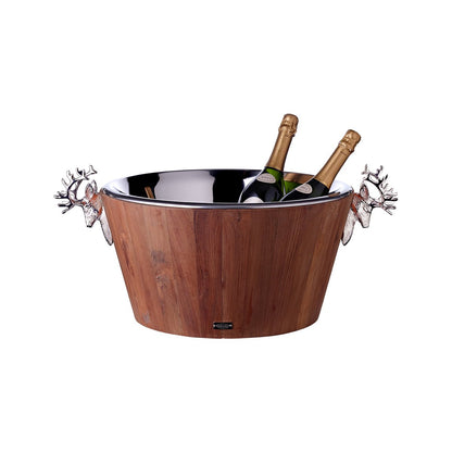 Fleskoeler Franklin (hoogte 25 cm, Ø 47 cm), teak, roestvrij staal, glanzende nikkel -plated