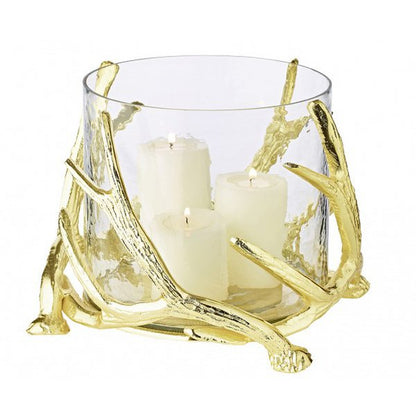 EDZARD lantaarn Kingston, gewei-design, aluminium, goudkleurig, met glas, hoogte 20 cm, ø 25 cm