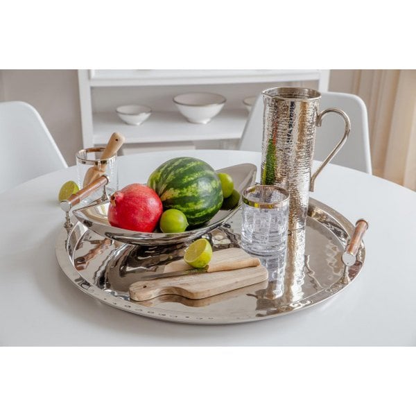 EDZARD Hugo dienblad, rond, roestvrij staal glanzend vernikkeld, met bamboe handvatten, diameter 54 cm