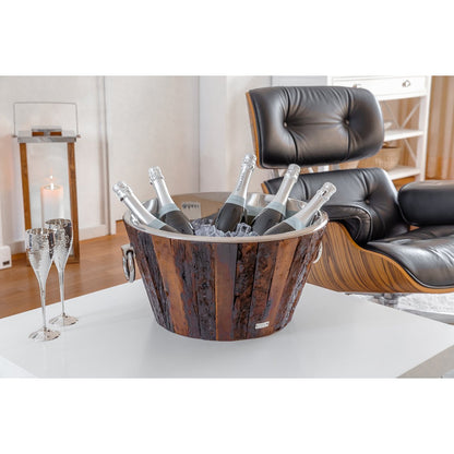 EDZARD champagnekoeler Montgomery, teak, roestvrij staal glanzend vernikkeld, ø 46 cm, H 24 cm, gewicht 7,5 kg