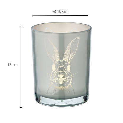 Lantaarn konijn (hoogte 12,5 cm, ø 10 cm) in grijs, theelichthouder, theelichtglas met konijnenmotief