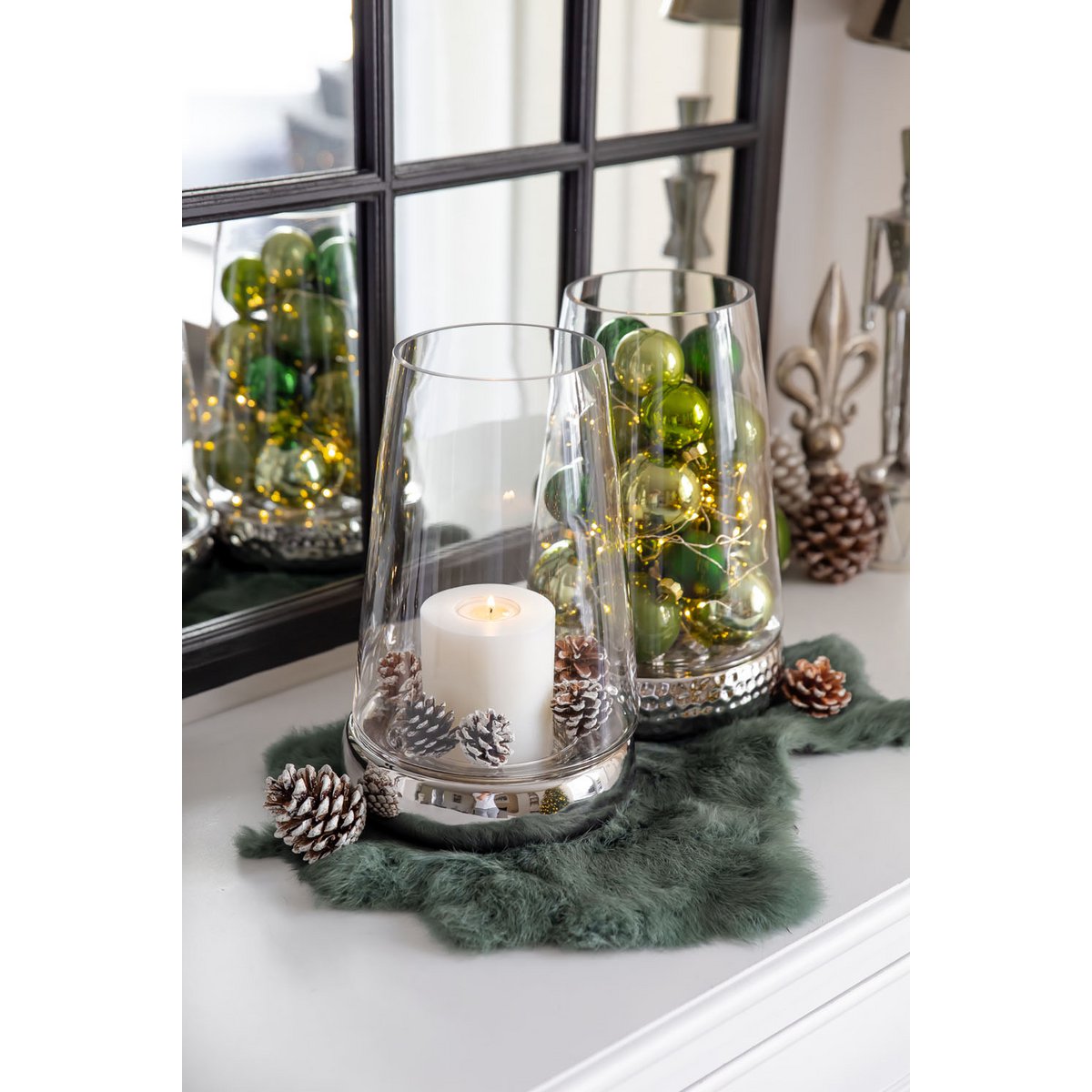 EDZARD lantaarnkaars glas Bora, gehamerd look, glas en keramiek, hoogte 28 cm