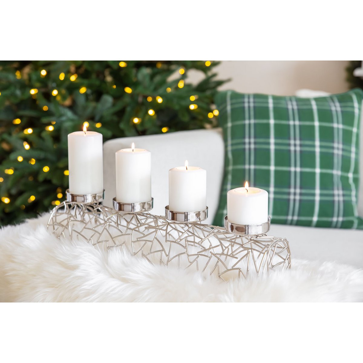 EDZARD Advent kandelaar Milano, vernikkeld messing, zilverkleurig, lengte 44 cm, voor kaarsen diameter 6 cm