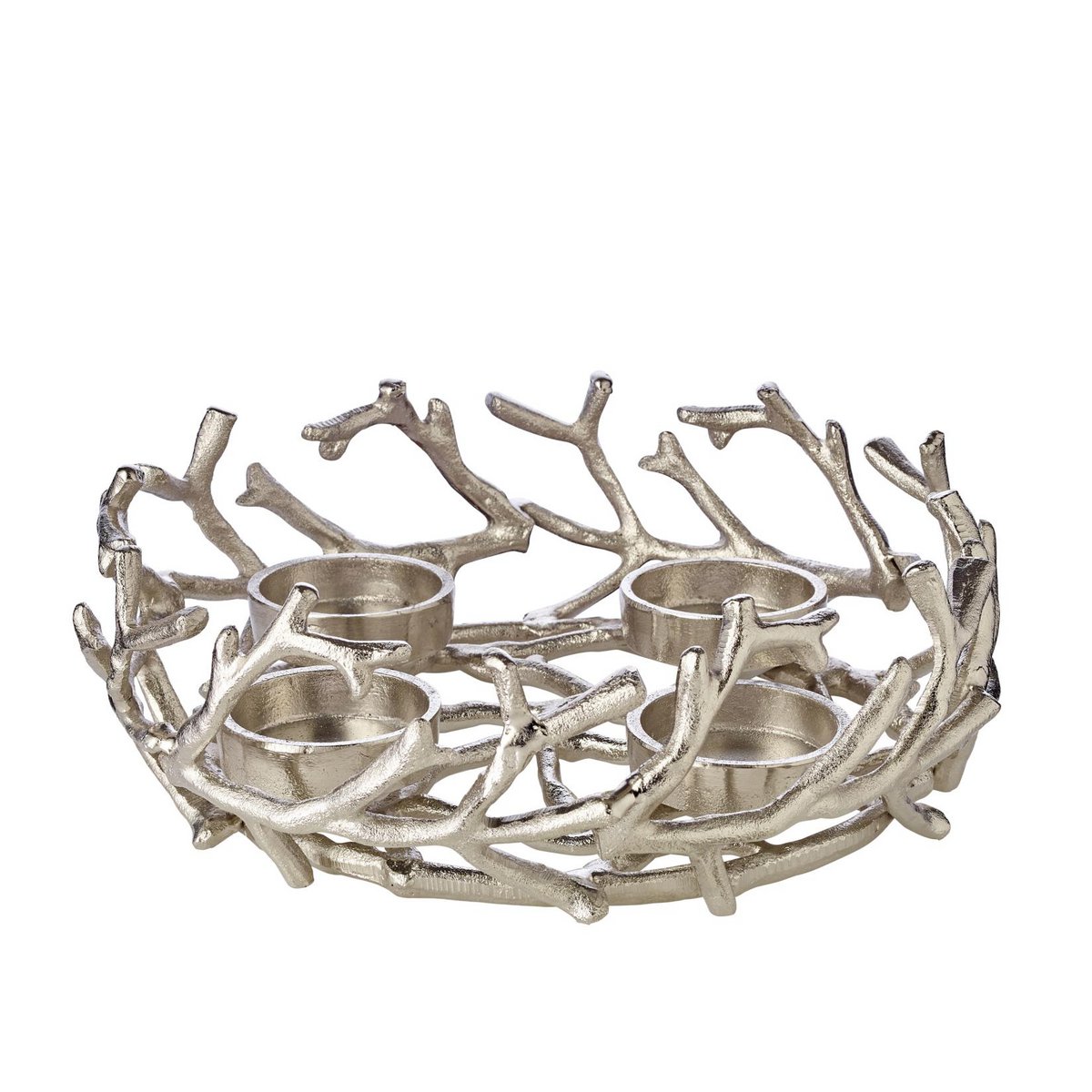 EDZARD Adventskrans Porus, gewei-design, vernikkeld aluminium, zilverkleurig, ø 30 cm, voor kaarsen ø 6 cm
