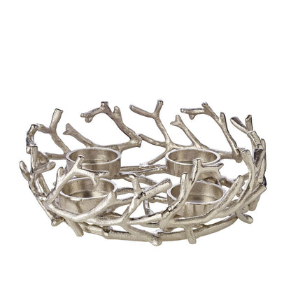 EDZARD Adventskrans Porus, gewei-design, vernikkeld aluminium, zilverkleurig, ø 30 cm, voor kaarsen ø 6 cm