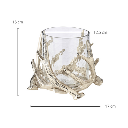 EDZARD lantaarn Kingston, gewei-design, aluminium, zilverkleurig, met glas, hoogte 15 cm, ø 19 cm