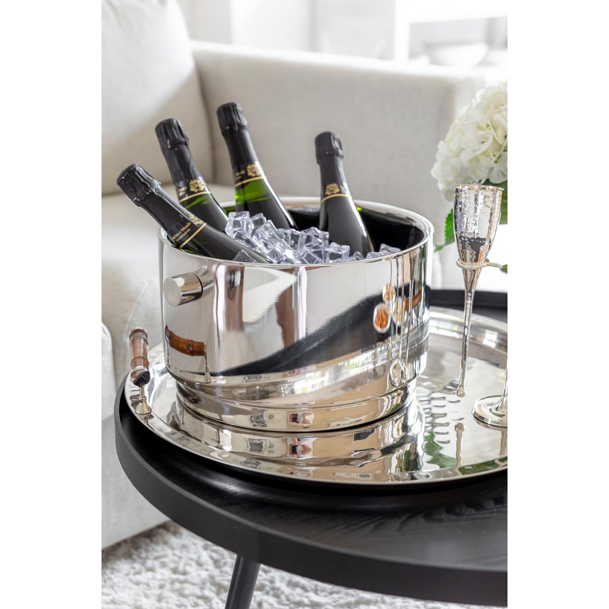 Rayo champagnekoeler (hoogte 20,5 cm, Ø 32 cm), roestvrij staal, hoogglans gepolijst, voor maximaal 5 flessen