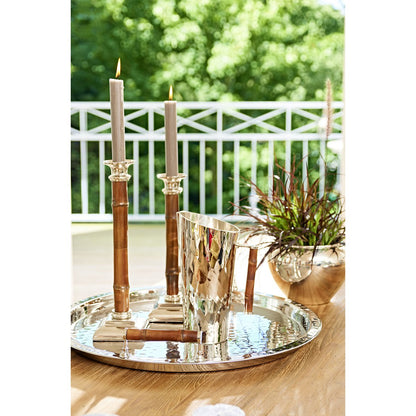 EDZARD Candlestick Kandelaar spar met bamboe schacht, RVS, glanzend vernikkeld, hoogte 30 cm
