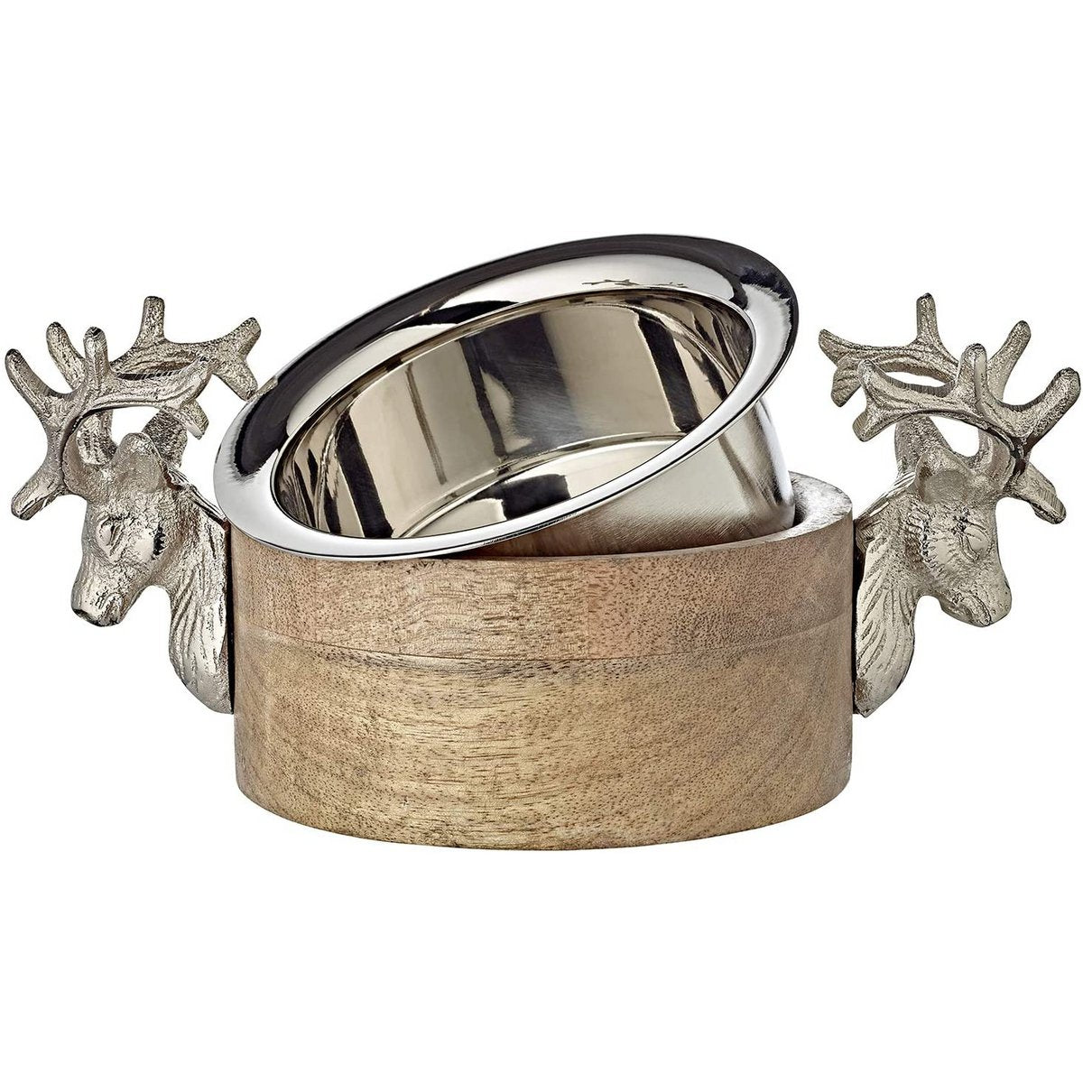 EDZARD kom flesonderzetter hert, mangohout, vernikkeld aluminium, lengte 23 cm, breedte 13 cm