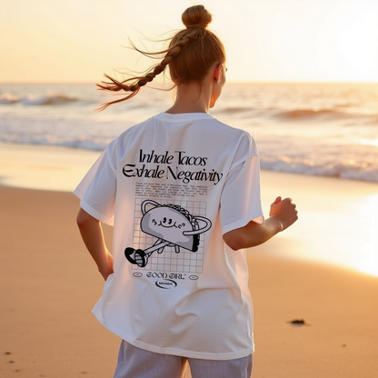 Oversized t -shirt "Inademt taco's - uitademen negativiteit"