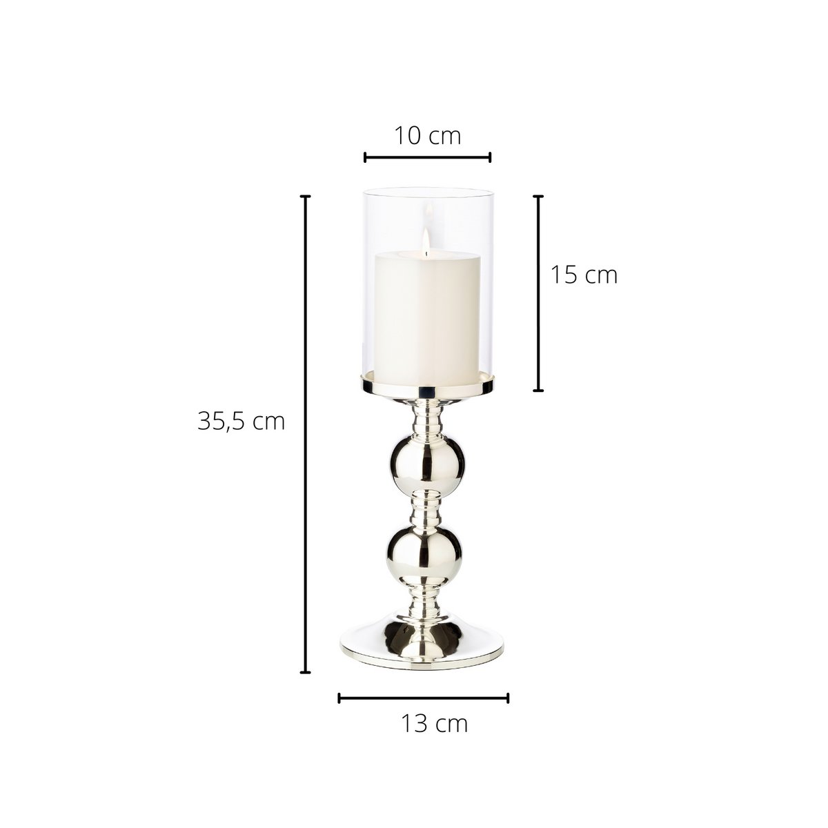 EDZARD kandelaar kandelaar Bamboe, elegant verzilverd, aanslagvrij, met glas, hoogte 35,5 cm