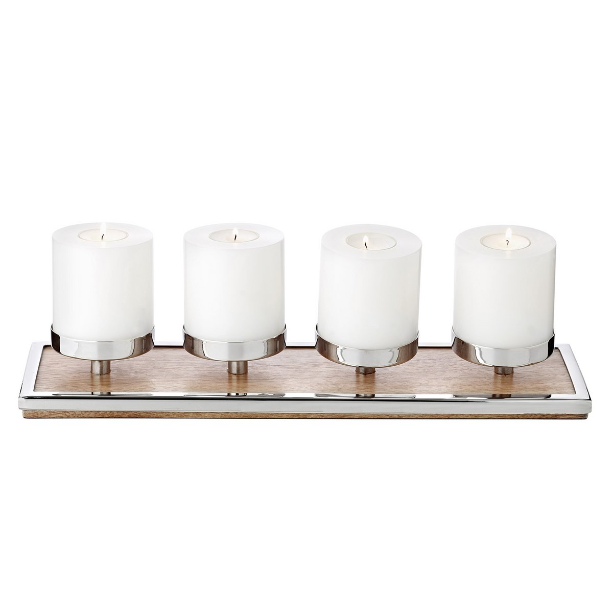 Adventskaarshouder Ruti (hoogte 5,5 cm, lengte 45 cm), zilver, roestvrij staal/mangohout,