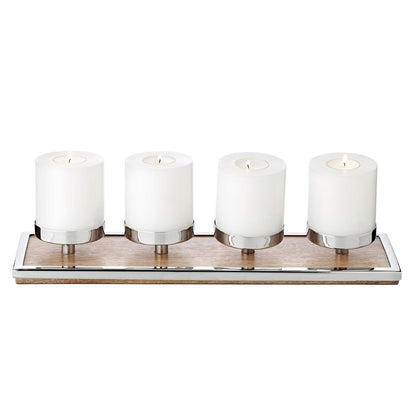 Adventskaarshouder Ruti (hoogte 5,5 cm, lengte 45 cm), zilver, roestvrij staal/mangohout,