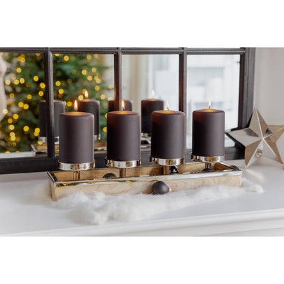 SOON Adventskaarshouder Lille (hoogte 9 cm, lengte 45 cm), zilver, roestvrij staal/mangohout