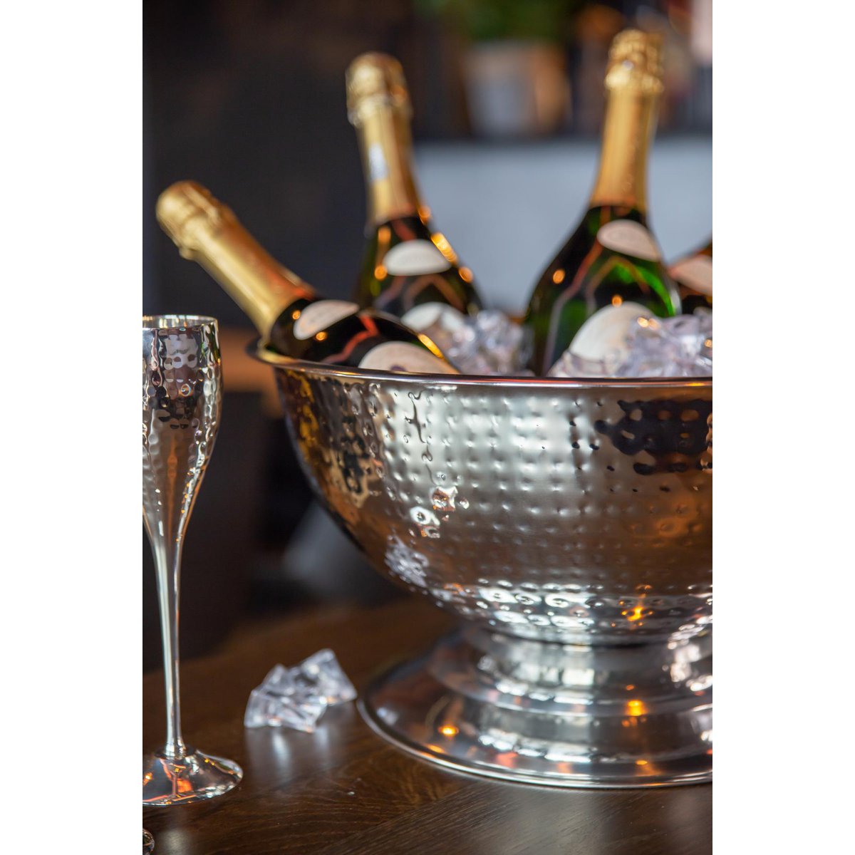 EDZARD Cara champagnekoeler, hoogwaardig staal, hoogglans gepolijst, gehamerd, diameter 40 cm, hoogte 21 cm
