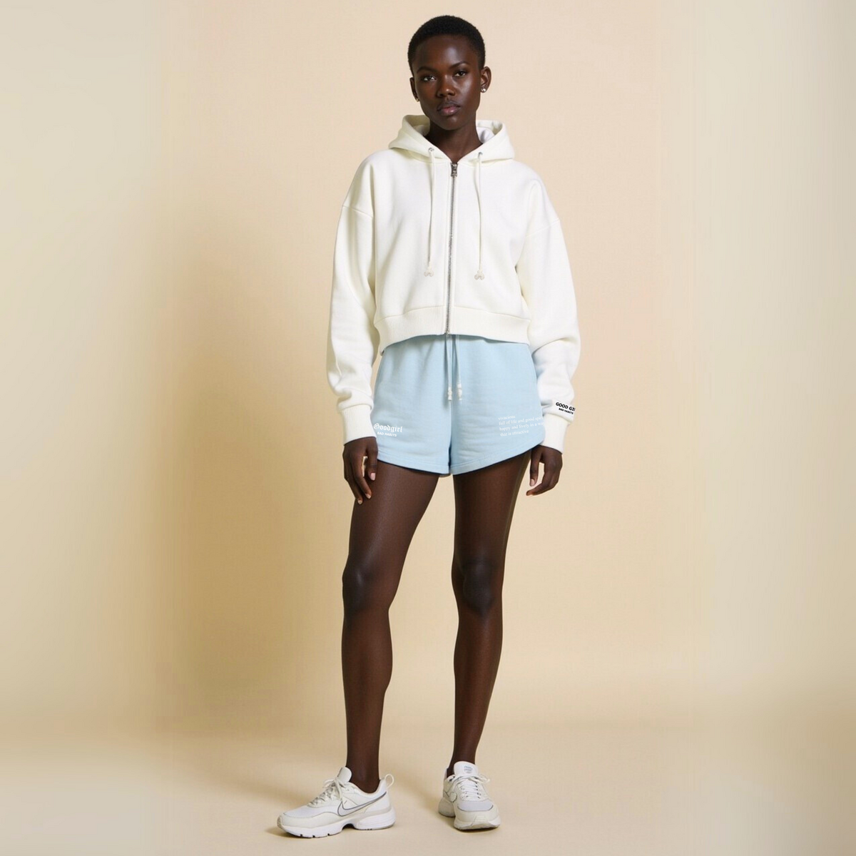 Crop hoodie met rits "GGBH" - Wit