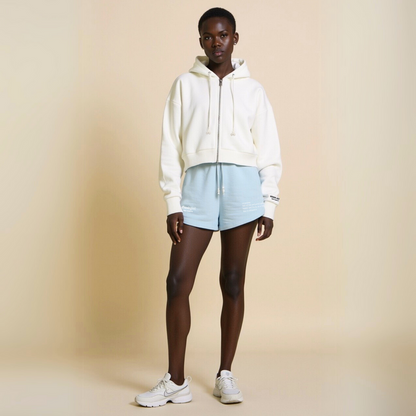 Crop hoodie met rits "GGBH" - Wit
