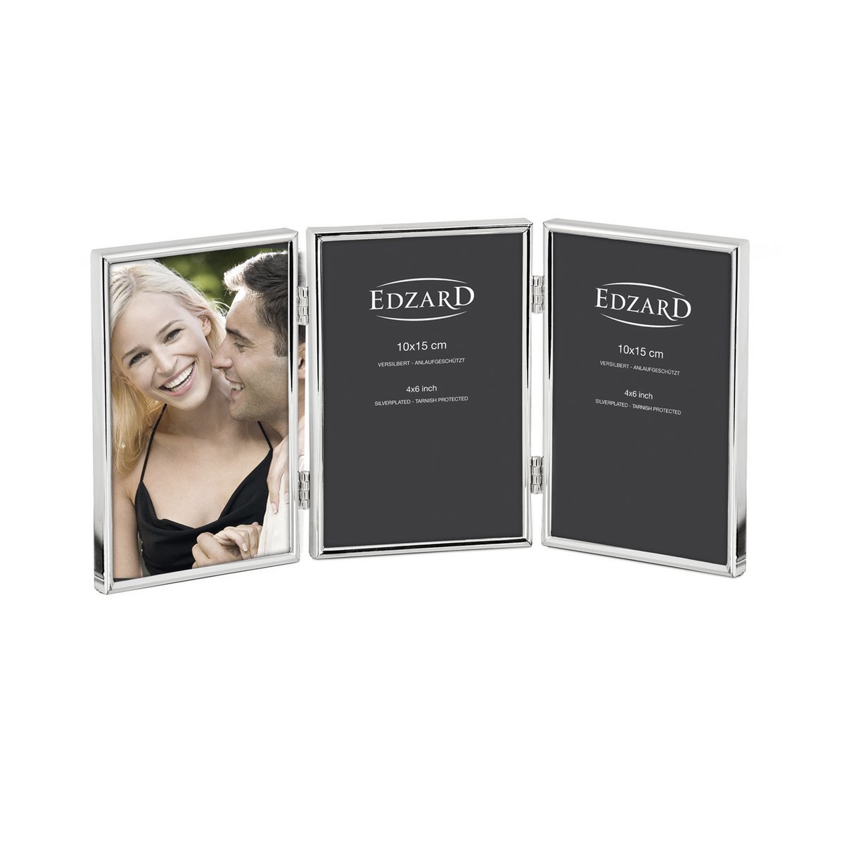 EDZARD drievoudige fotolijst genua voor 3 foto's 10 x 15 cm, verzilverd, aanslagvast