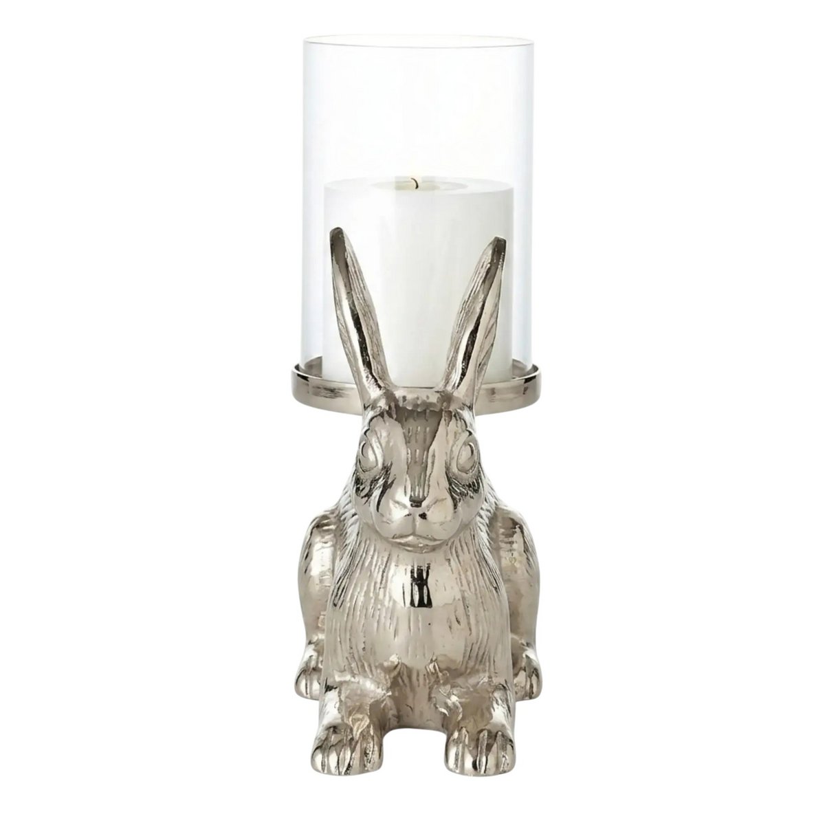 Decoratieve kandelaar konijn (H 19 cm), zilverkleurig, vernikkeld aluminium