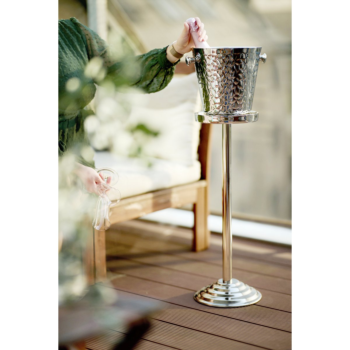 EDZARD champagnekoeler standaard, Olbia standaard voor koeler, hoogglans RVS, hoogte 62