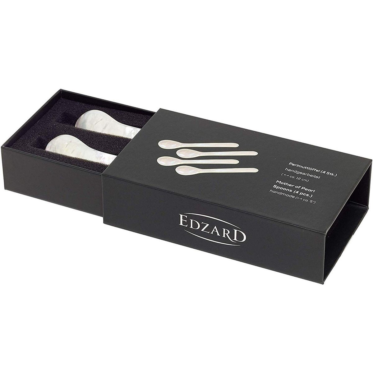 EDZARD set van 4 paarlemoeren lepels kaviaarlepels eierlepels, afgeronde hoeken, lengte 11 cm