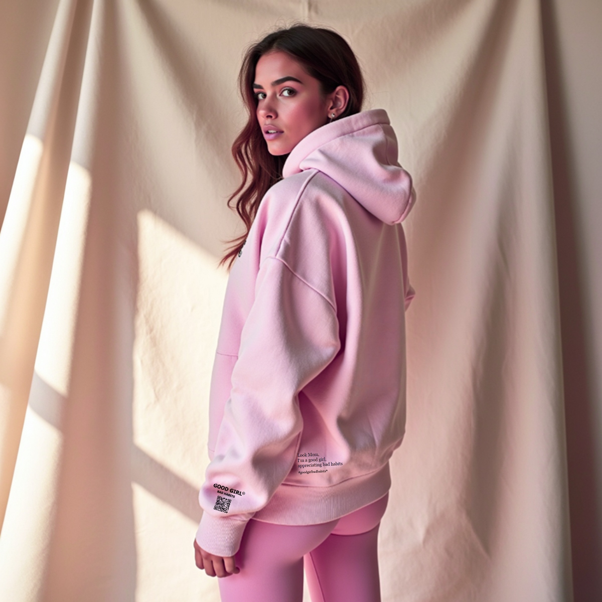 Hoodie met rits "GGBH" - roze