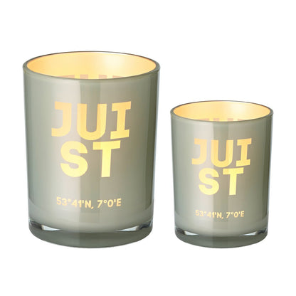 Set van 2 Juist theelichtglaasjes (hoogte 8 & 12,5 cm), grijs, Juist motief