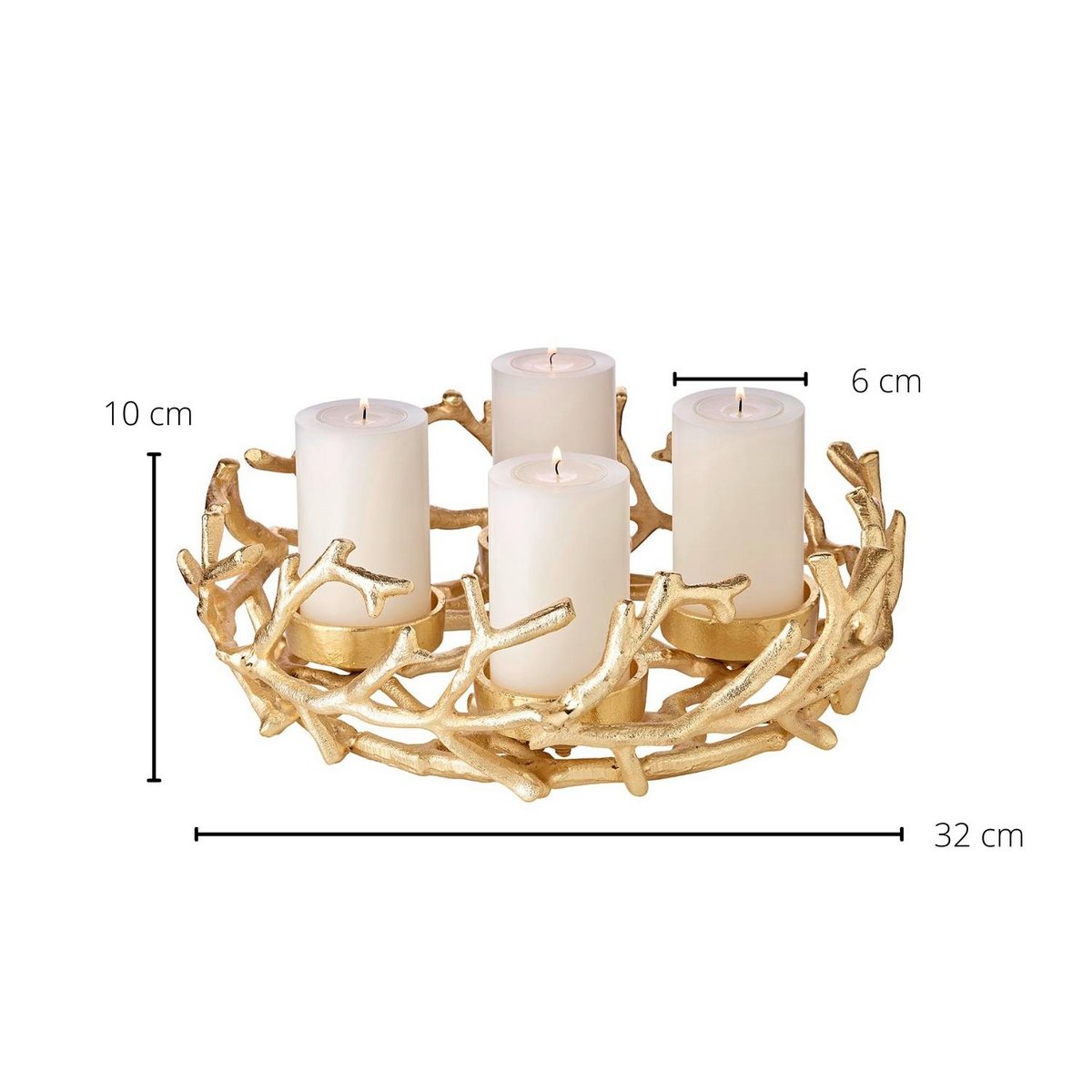 EDZARD Adventskrans Porus Gold, gewei-design, vernikkeld aluminium, diameter 30 cm, voor kaarsen ø 6 cm
