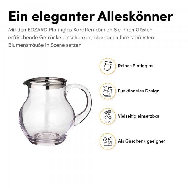 EDZARD kan Olivia, mondgeblazen kristalglas met platina rand, hoogte 17 cm, inhoud 1,5 liter