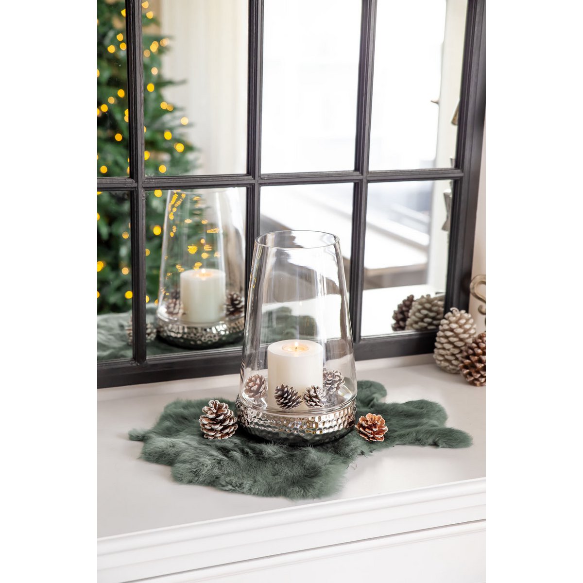 EDZARD lantaarnkaars glas Bora, gehamerd look, glas en keramiek, hoogte 28 cm
