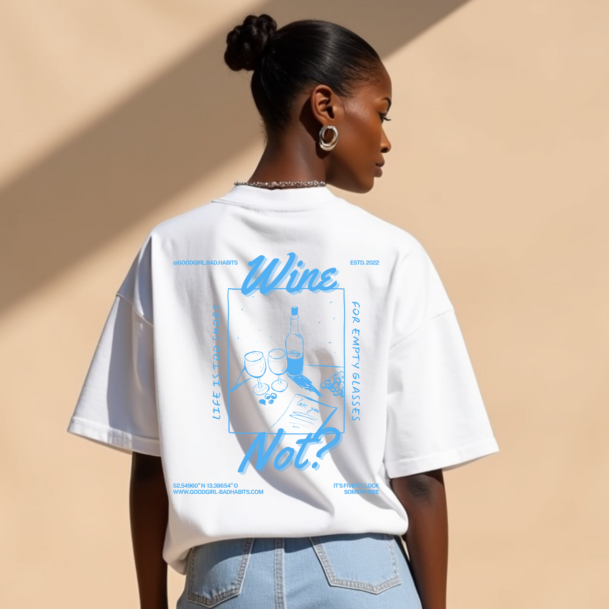 Oversized t -shirt "wijn - niet?"