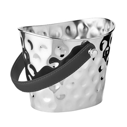 EDZARD ijsemmer Gilbert wijnkoeler met zwart leren handvat, gehamerd vernikkeld RVS, hoogte 17 cm