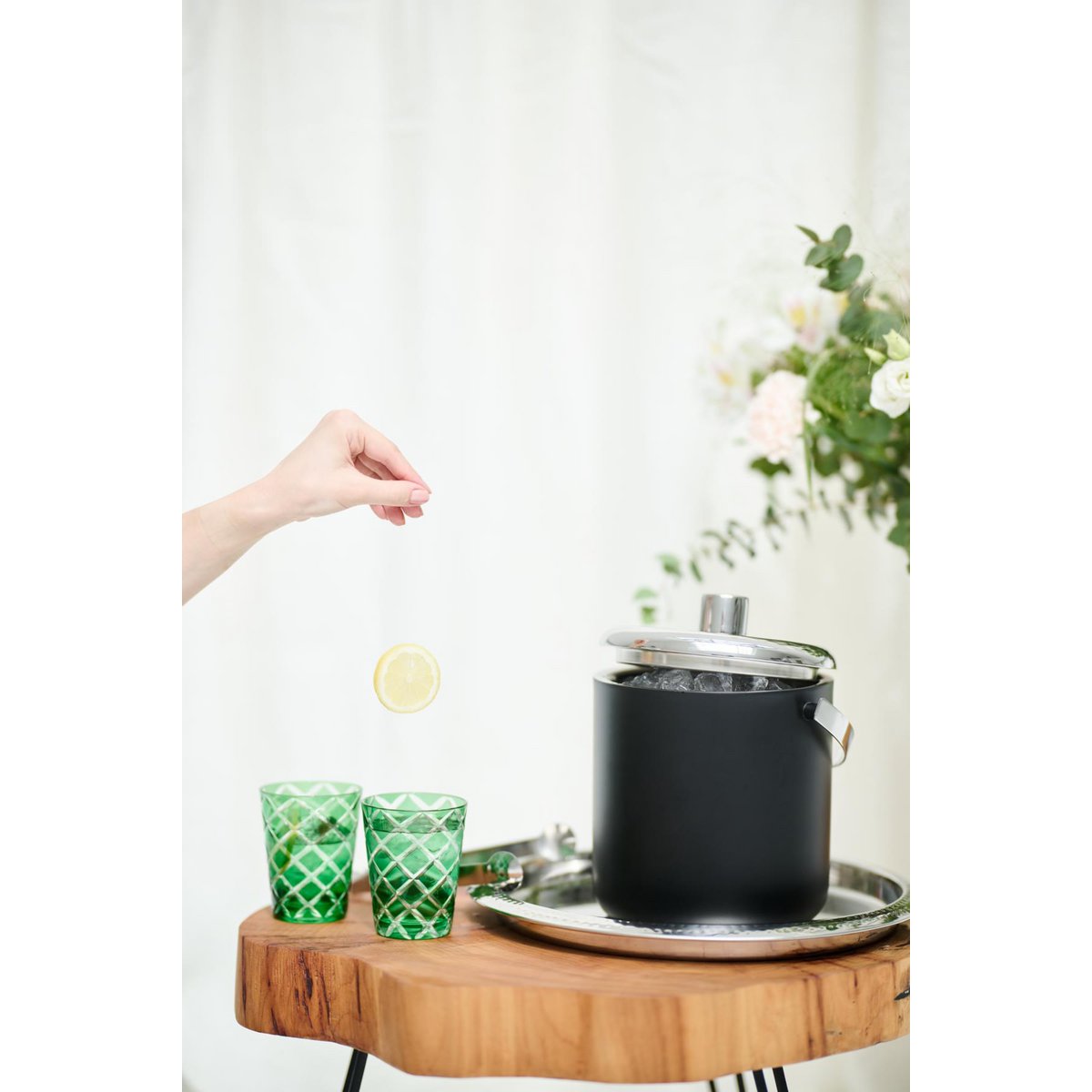 Set van 6 kristallen glazen Dio, groen, handgeslepen glas, hoogte 10 cm