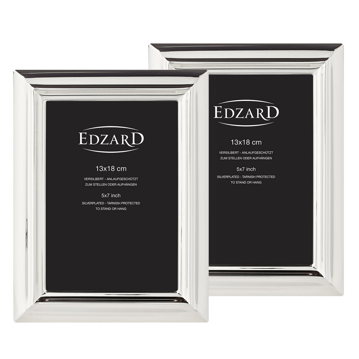 EDZARD Set van 2 fotolijsten Florence voor foto 13 x 18 cm, edel verzilverd, aanslag beschermd, met 2 hangers