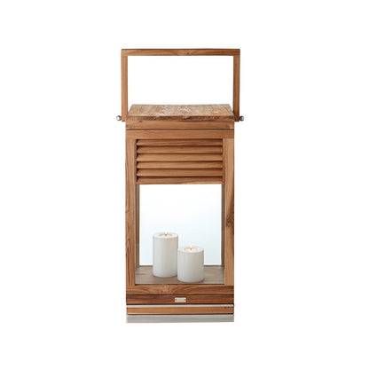 Lantaarn Vegas (hoogte 60 cm), nobele teak, roestvrij staal, glanzende nikkel -plated