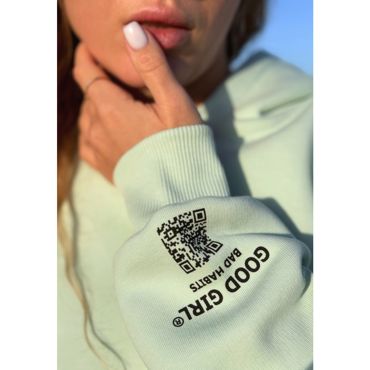 Hoodie met rits "ggbh" - beige
