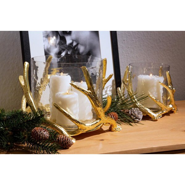 EDZARD lantaarn Kingston, gewei-design, aluminium, goudkleurig, met glas, hoogte 20 cm, ø 25 cm