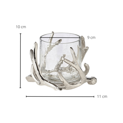 EDZARD lantaarn Kingston, gewei-design, aluminium, zilverkleurig, met glas, hoogte 13 cm, ø 15 cm