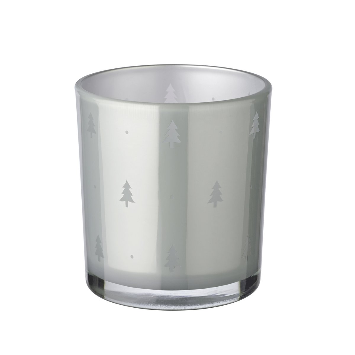 Set van 2 theelichtglazen Tani (hoogte 8 cm, ø 7 cm), grijs, lantaarn met dennenboommotief