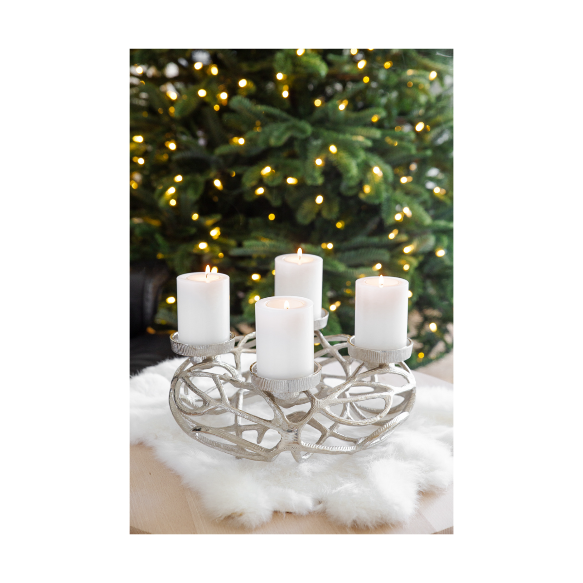 EDZARD Adventskrans Bernd, diameter 29 cm, aluminium vernikkeld, zilverkleurig, voor kaarsen ø 6 cm