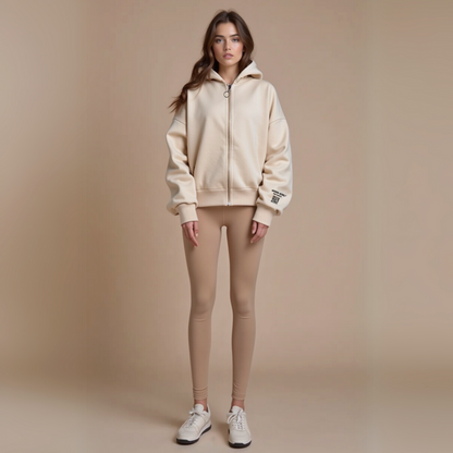 Hoodie met rits "ggbh" - beige