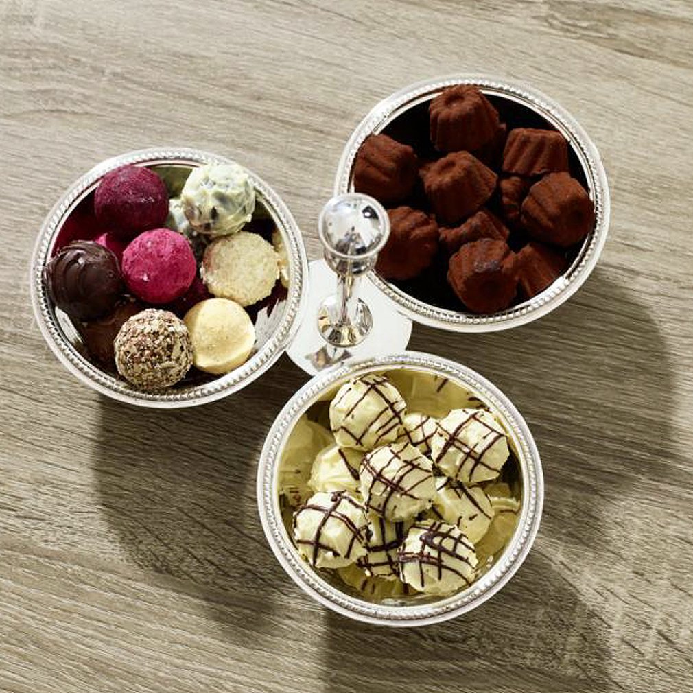 EDZARD triplet bowl triple bowl snack bowl Perla, zwaar verzilverd, diameter 21 cm