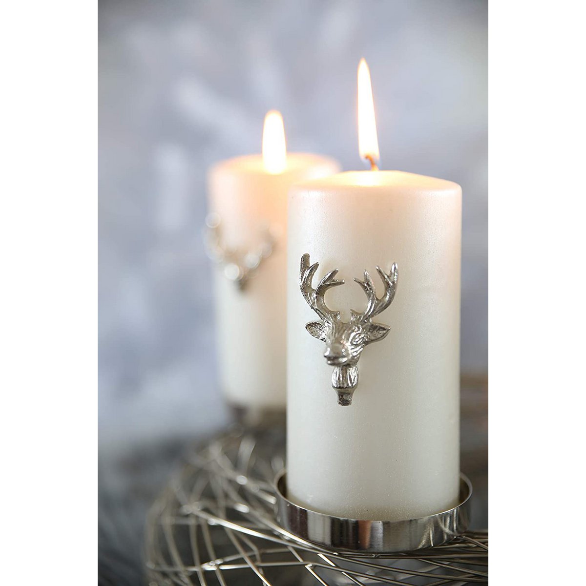 EDZARD set van 3 kandelaars elanden kandelaar, vernikkeld aluminium, hoogte 6 cm