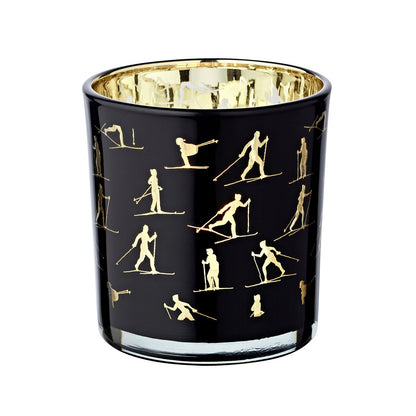 Set van 2 theelichtglazen Monty (hoogte 8 cm, ø 7,5 cm), lantaarn met skimotief, goud/zwart