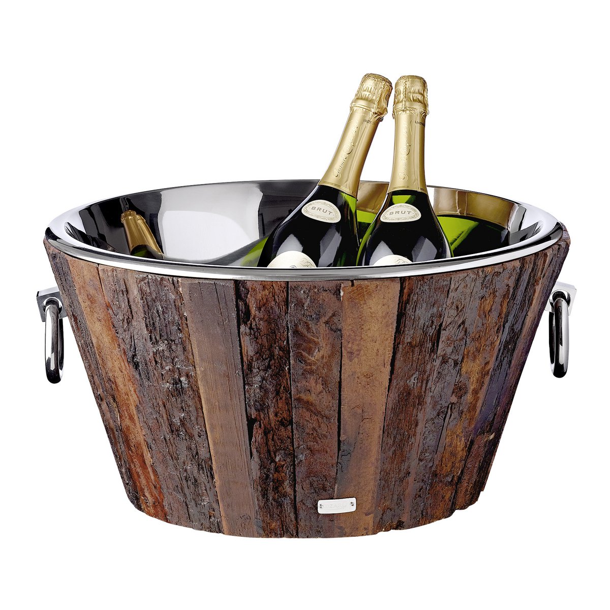 EDZARD champagnekoeler Montgomery, teak, roestvrij staal glanzend vernikkeld, ø 46 cm, H 24 cm, gewicht 7,5 kg